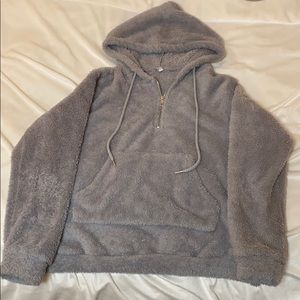 Gray fleece with hood and front pocket
